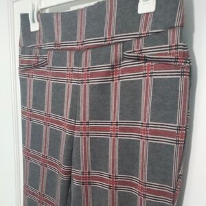 Gray and Red Plaid Stretch Pants